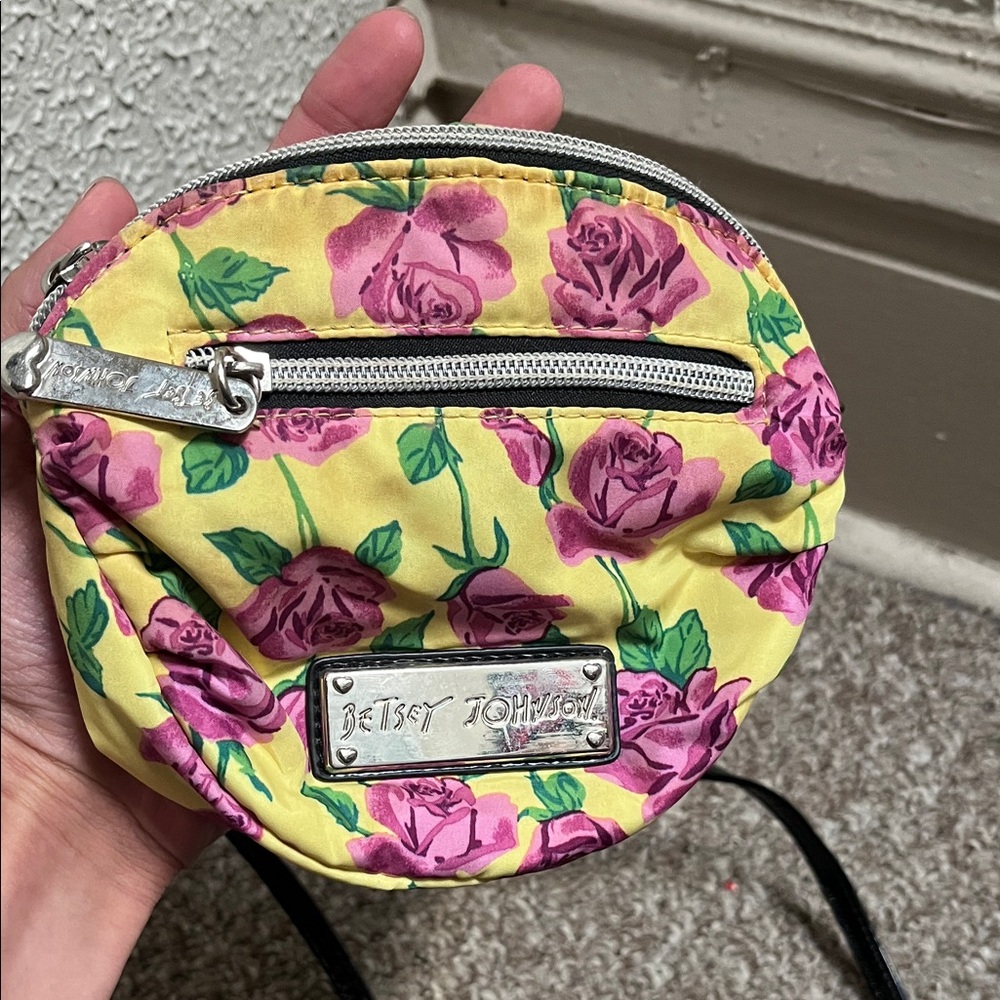 Betsey Johnson Yellow & Purple Roses Mini Crossbody Bag